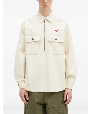 Human Made Heart-Logo Half-Zip Shirt - Natural