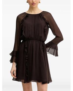 Morgan Ruffled Long-Sleeve Mini Dress - Black
