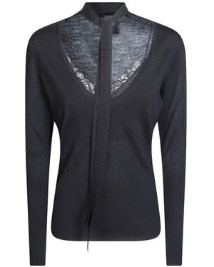 Pinko Lace-Trim Tie-Neck Sweater - Blue
