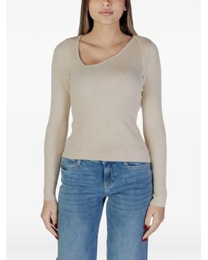 Vila Asymmetric-Neck Ribbed-Knit Top - Blue