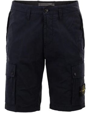 Stone Island Logo-Patch Cargo Shorts - Blue