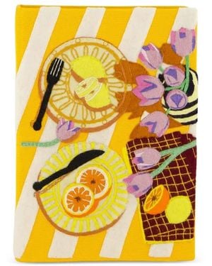 Olympia Le-Tan Small Dolce Vita Striped Embroidered Clutch Bag - Yellow