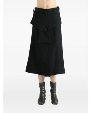 Y's Yohji Yamamoto Button-Detail Midi Skirt - Black