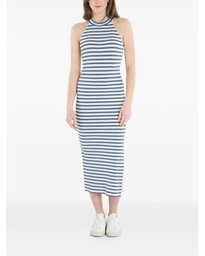 EA7 Striped Ribbed-Knit Midi Dress - Blue