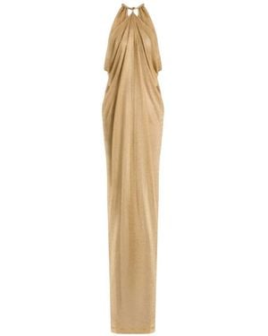 Alberta Ferretti Metallic-Effect Halterneck Maxi Dress - White