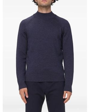 Zanone Raglan-Sleeve Ribbed-Trim Sweater - Blue
