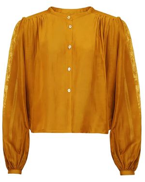 Pearl & Caviar Button Long-Sleeve Top - Yellow