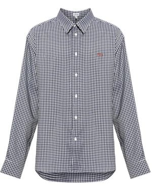 Loewe Anagram-Embroidered Gingham-Check Shirt - Gray