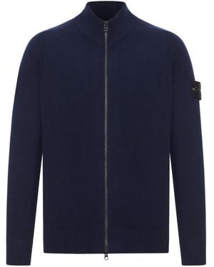 Stone Island 5100044 Zip-Neck Wool Cardigan - Blue