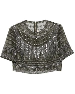 Elie Saab Sequin-Embellished Beaded Top - Grey