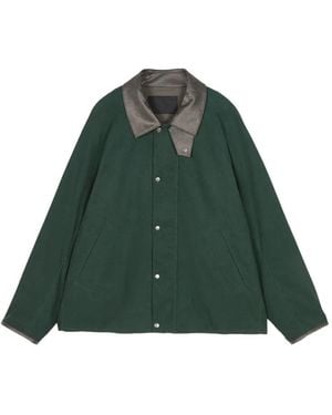 CROQUIS Leather-Collar Corduroy Jacket - Green