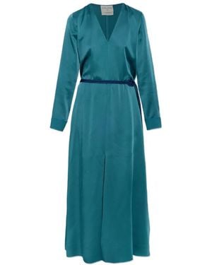 forte_forte Belted V-Neck Maxi Dress - Blue