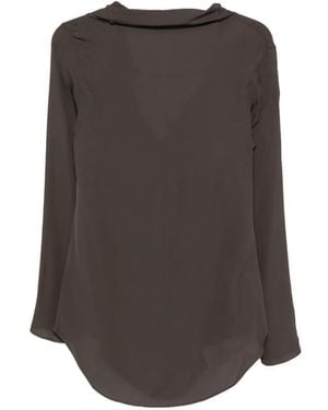 Ruohan Pussy-Bow Long-Sleeve Blouse - Gray
