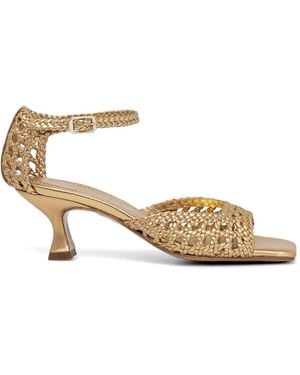 Souliers Martinez Sandales Veronica En Cuir Tressé - Metallic