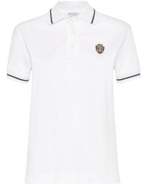 Brunello Cucinelli Logo-Patch Cotton Polo Shirt - White