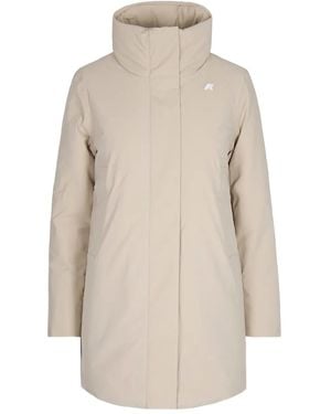 K-Way High-Neck Logo-Plaque Coat - White