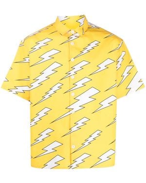 Neil Barrett Thunder-Print Cotton Shirt - Yellow