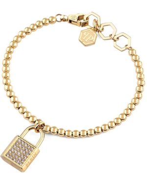 Philipp Plein Crystals Lock-Pendant Bracelet - Metallic