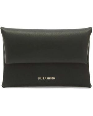 Jil Sander Leather Envelope Coin Purse With Embossed Logo - Grey