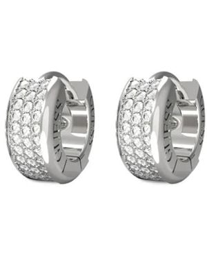 Guess Crystal-Embellished Huggie Earrings - White