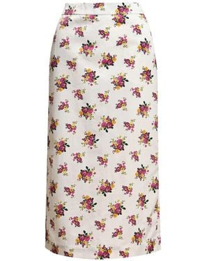 Essentiel Antwerp Kustard Floral-Print Back-Slit Midi Skirt - White