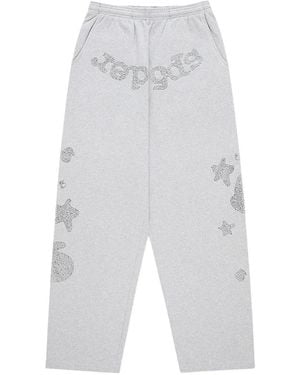 Sp5der Rhinestone Wide-Leg Track Trousers - White