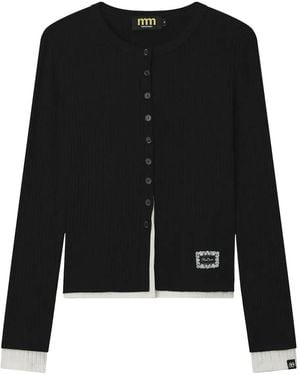 Mini Cream Button Ribbed Cardigan - Black
