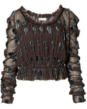 Tory Burch Ruched Velvet Top - Black