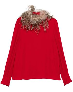 Valentino Garavani Feather-Trim Blouse - Red