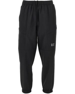 EA7 Logo-Print Cargo Pants - Black