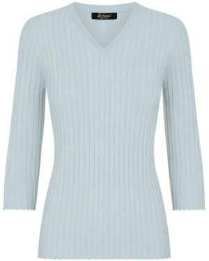 LA ROSE Ribbed-Knit V-Neck Jumper - Blue