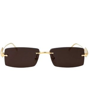 Cartier Studded Rectangle-Frame Sunglasses - Brown