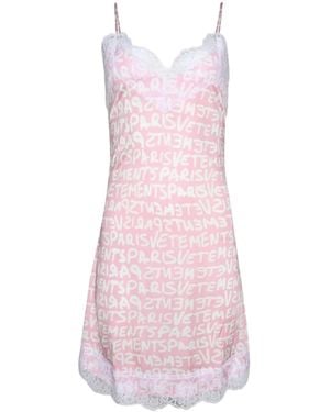 Vetements Logo-Print Lace-Trim Minidress - Pink