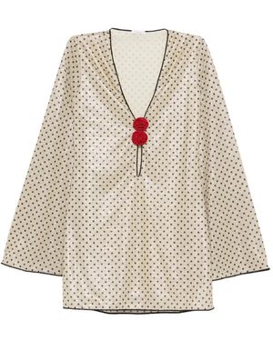 Oséree Polka-Dot Rose-Detail Beachwear - White