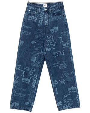 Arte' Graphic-Print Straight-Leg Jeans - Blue