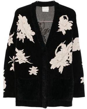 forte_forte Floral-Embroidered Cardigan-Style Jacket - Black