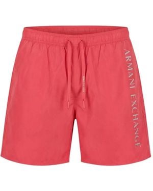 ARMANI EXCHANGE Logo-Print Drawstring Swim Shorts - Red