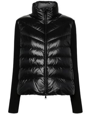 Moncler Quilted Wool-Sleeve Sweater - Black