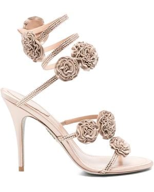 Rene Caovilla Crystal-Embellished Floral-Appliqué Sandals - White