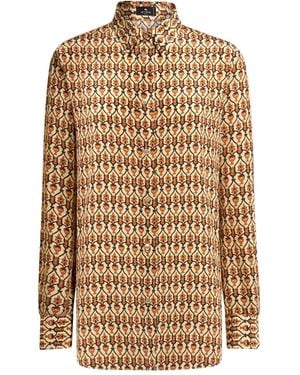 Etro Geometric-Print Silk Shirt - Natural