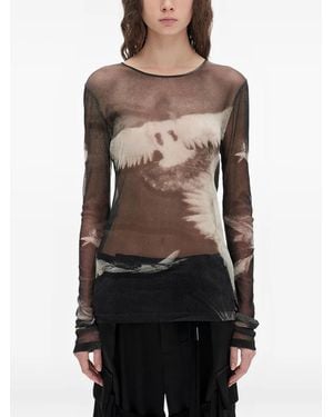 Ann Demeulemeester Mesh Graphic-Print T-Shirt - Grey