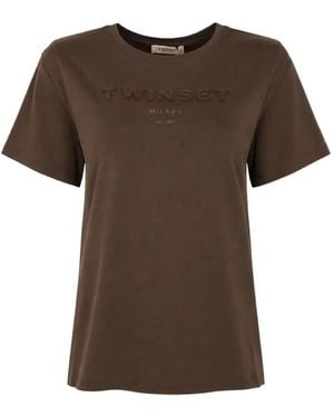 Twinset T-Shirt À Logo Brodé - Brown
