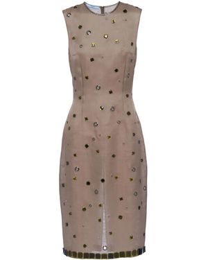 Prada Eyelet-Embellished Silk Dress - Brown