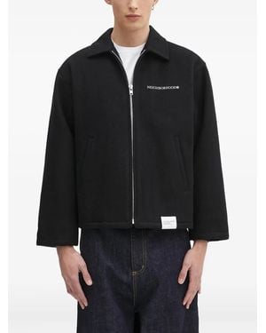 Neighborhood Melton Logo-Emblem Zip-Up Shirt Jacket - Black