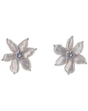 Mela Pendientes Con Motivo Floral - Blanco
