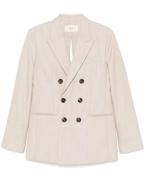 Ami Paris Double-Breasted Blazer - Natural