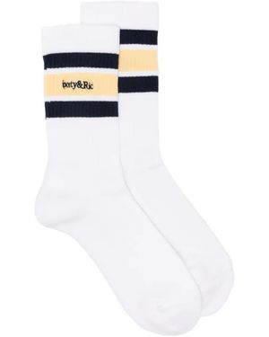 Sporty & Rich Serif Logo Striped Socks - White