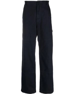 Dolce & Gabbana Logo-Plaque Cotton Straight Trousers - Blue