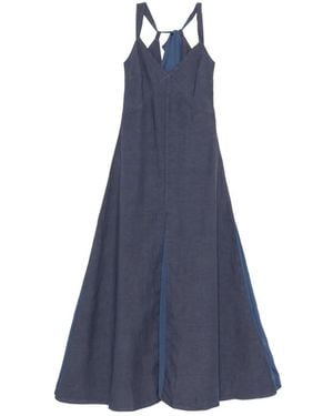 120% Lino Halterneck Flared Maxi Dress - Blue