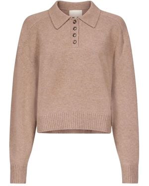 Loulou de Saison Ribbed-Hem Polo Top - Natural